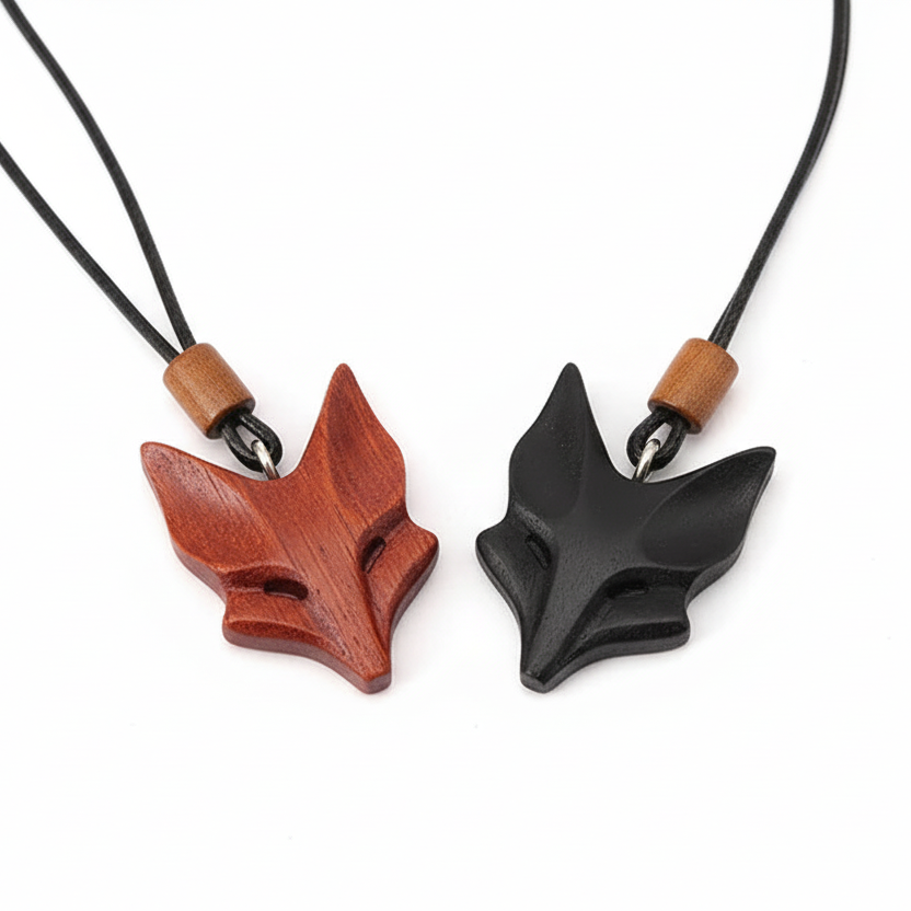 Natural Wood Fox Pendant Necklace