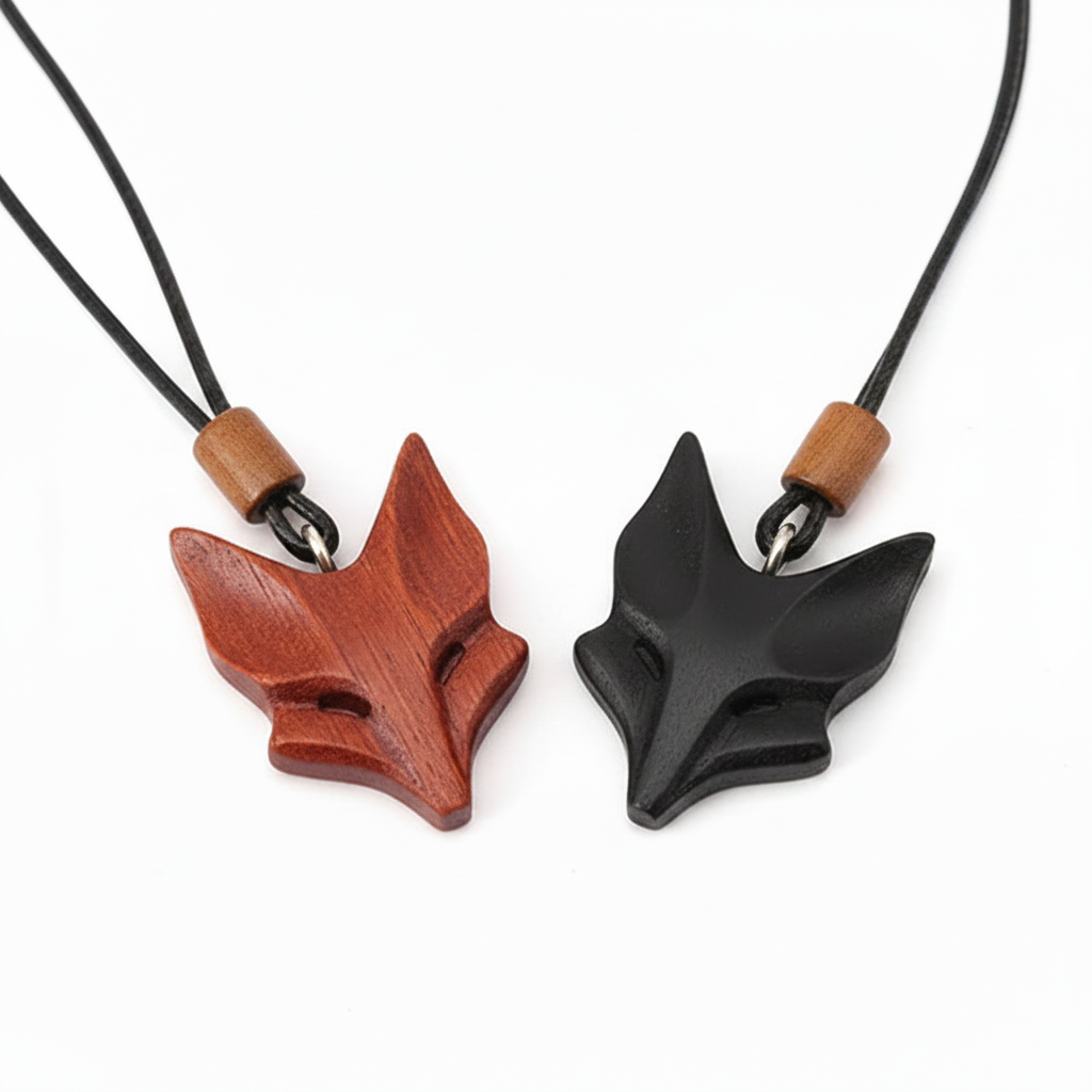 Collier Pendentif Renard en Bois Naturel