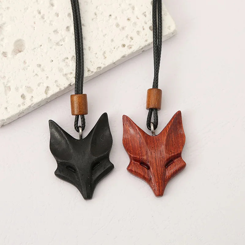 Collier Pendentif Renard en Bois Naturel