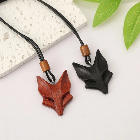Collier Pendentif Renard en Bois Naturel
