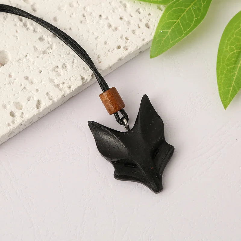 Collier Pendentif Renard en Bois Naturel
