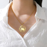 Collier Renard Arbre de Vie en Acier Inoxydable | Pendentif Rond Unisexe