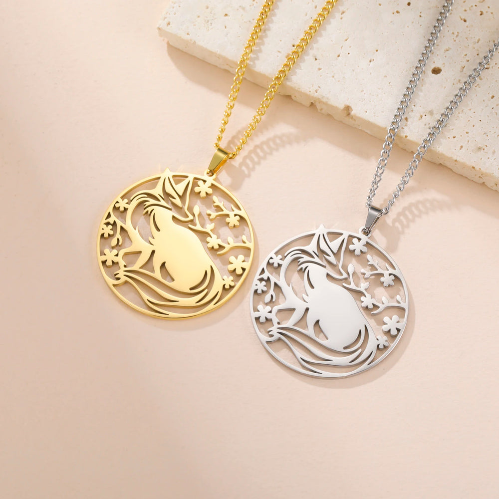 Collier Renard Arbre de Vie en Acier Inoxydable | Pendentif Rond Unisexe