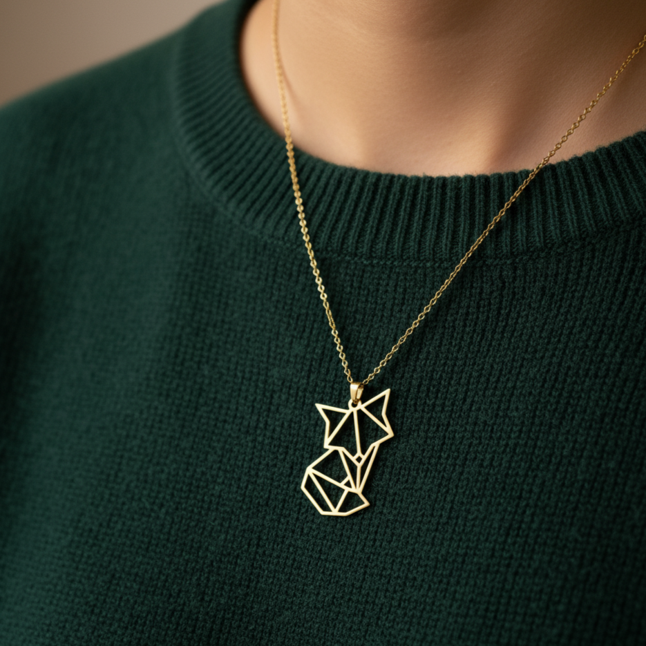 Collier Renard Origami (Argent & Or)