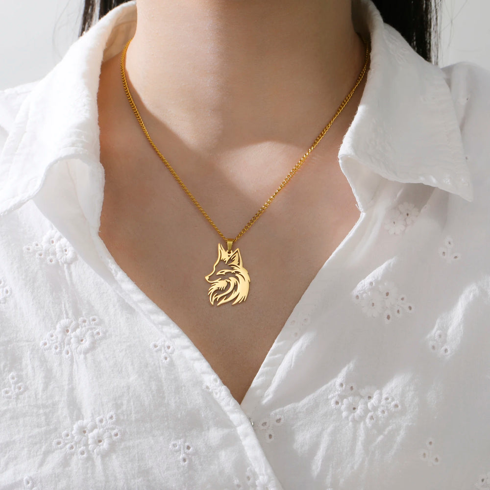 Collier Renard en Acier Inoxydable | Pendentif Animal Unisexe