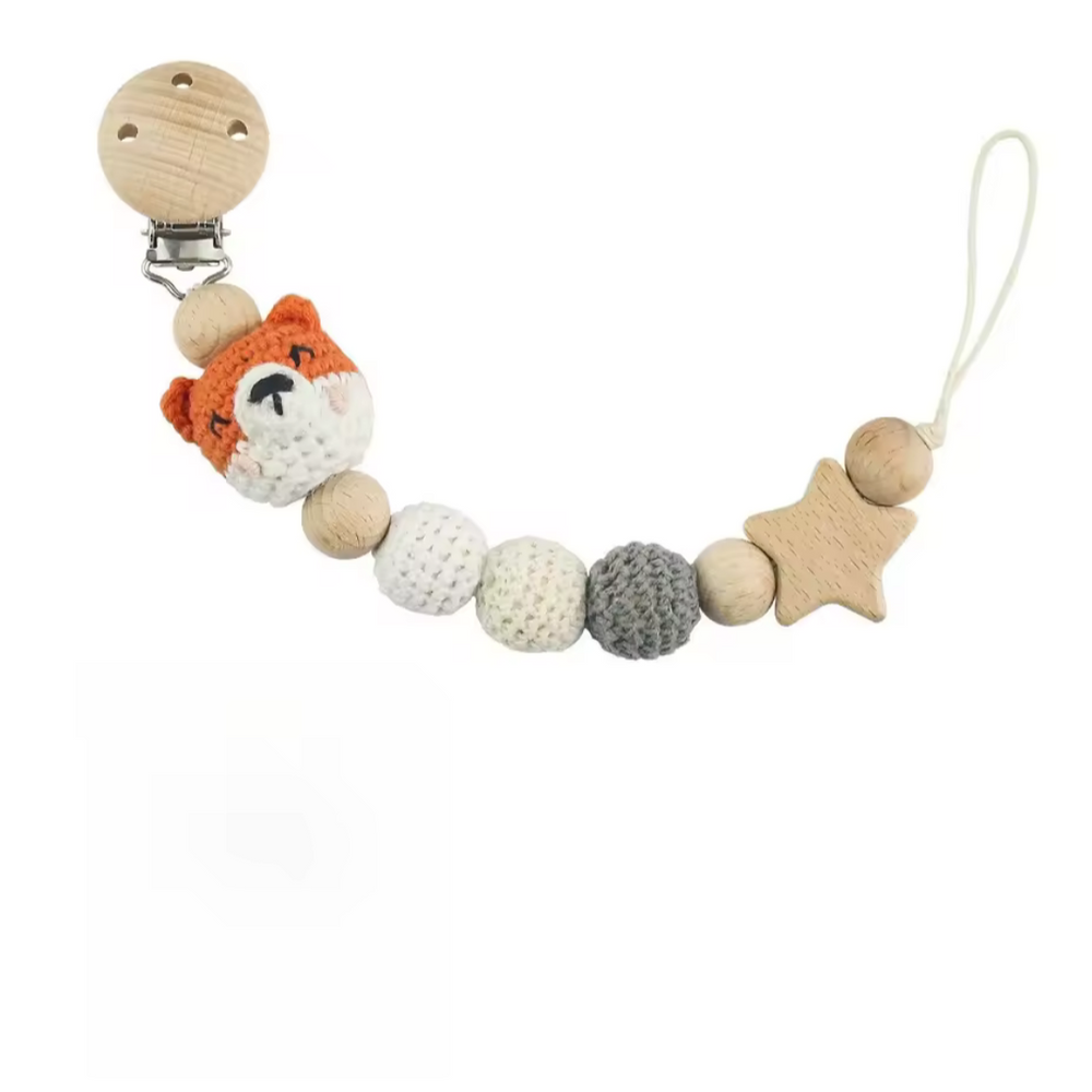 Doudou Attache-tétine renard en bois et coton