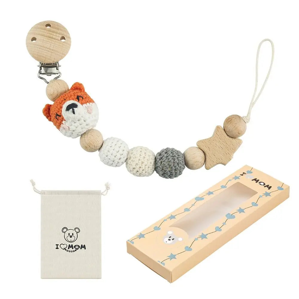 Doudou Attache-tétine renard en bois et coton