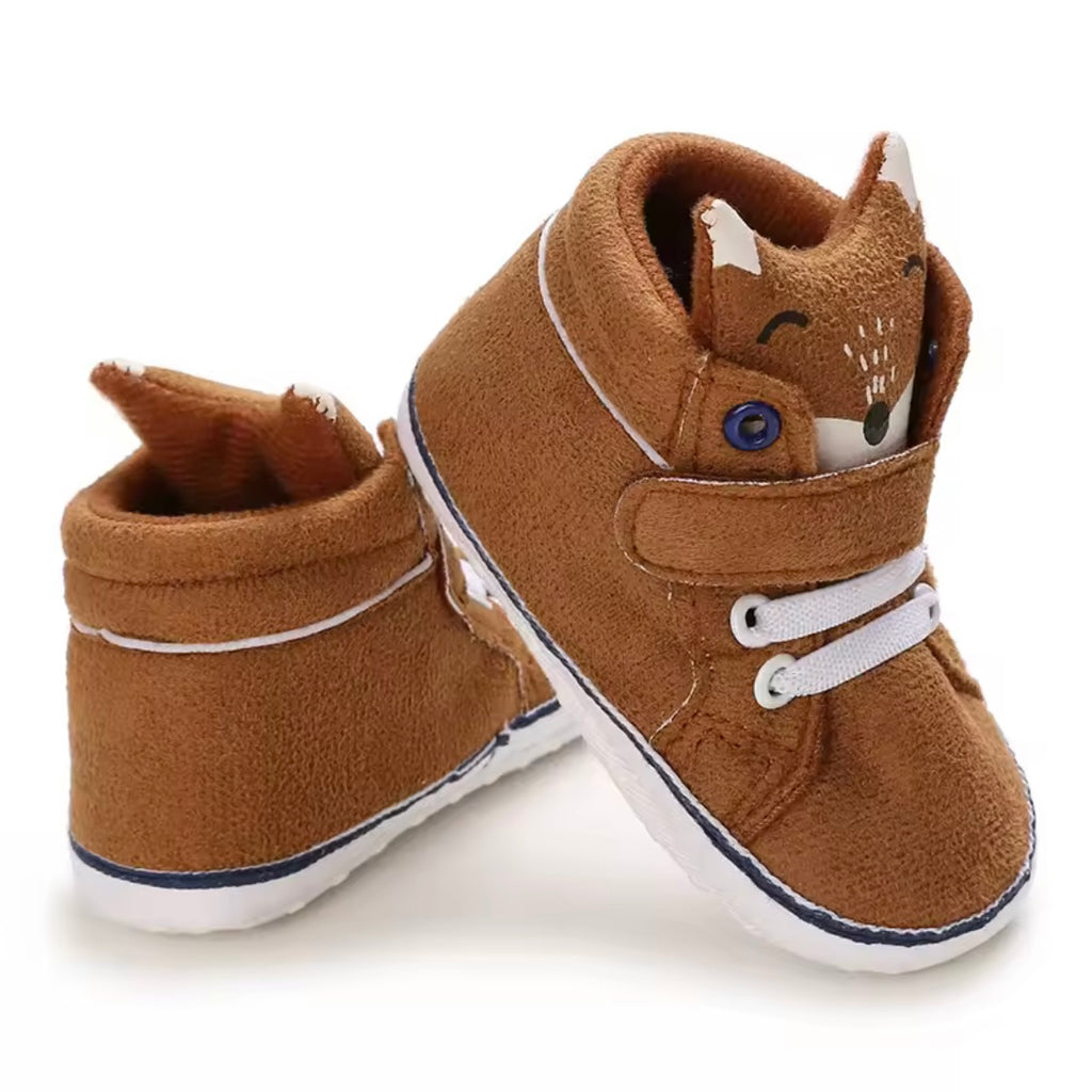Brown fox baby booties with Velcro