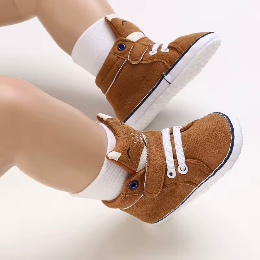 Brown fox baby booties with Velcro