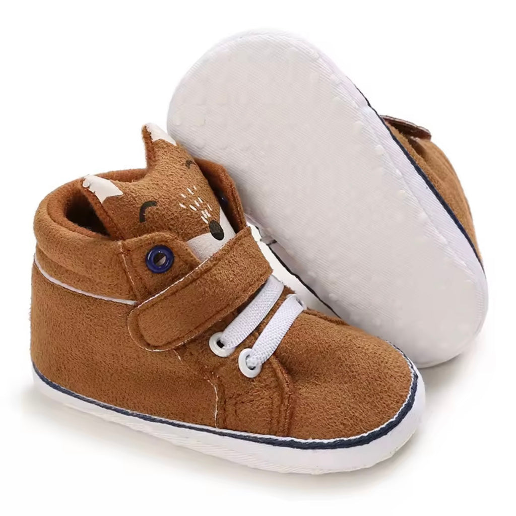Brown fox baby booties with Velcro