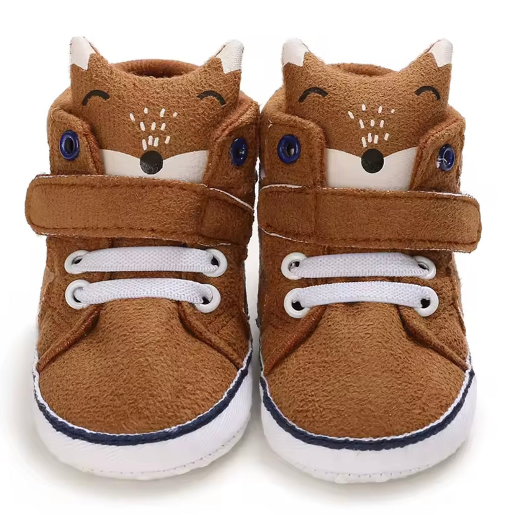 Brown fox baby booties with Velcro