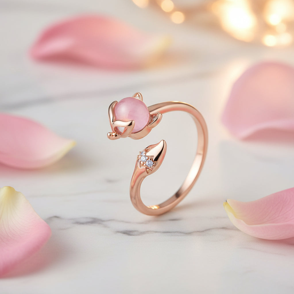 Bague Renard Opale Rose - Argent et Or
