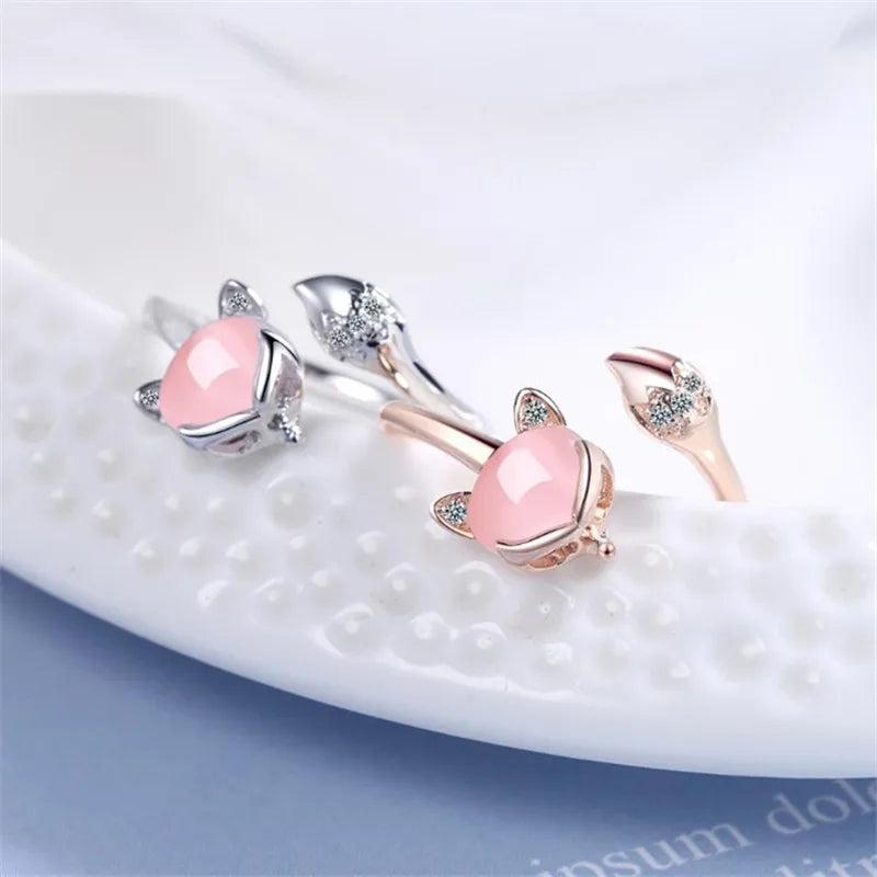 Bague Renard Opale Rose - Argent et Or — vue 3
