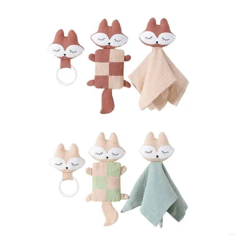 Lot de 2 Doudou Renard Doux et un Anneau de Dentition