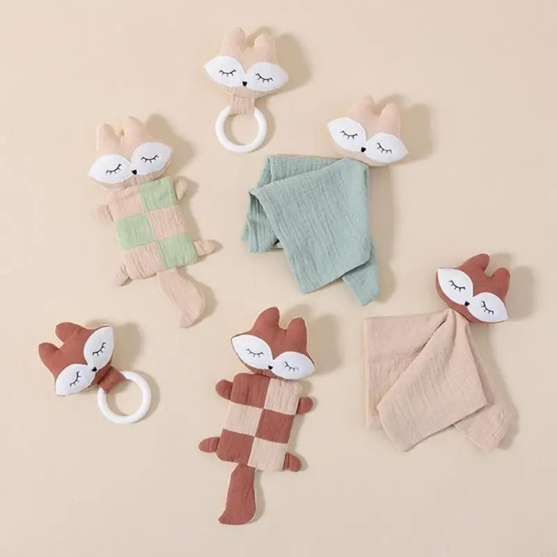 Lot de 2 Doudou Renard Doux et un Anneau de Dentition