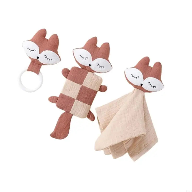 Lot de 2 Doudou Renard Doux et un Anneau de Dentition