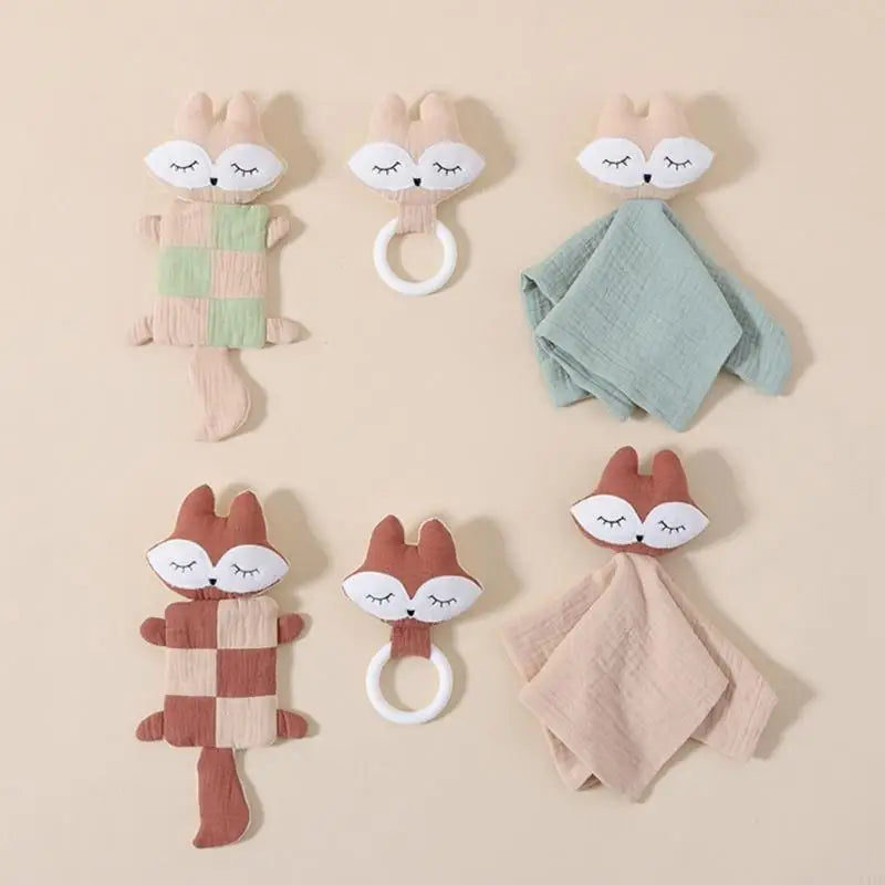 Lot de 2 Doudou Renard Doux et un Anneau de Dentition