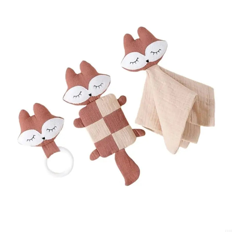Lot de 2 Doudou Renard Doux et un Anneau de Dentition