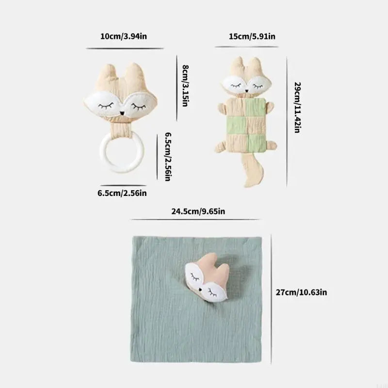 Lot de 2 Doudou Renard Doux et un Anneau de Dentition