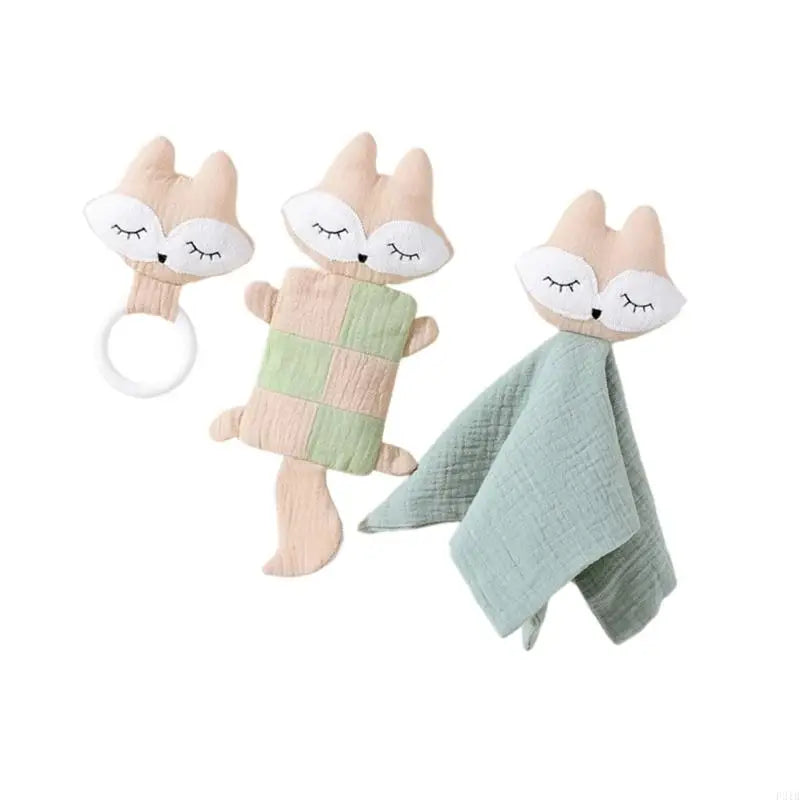 Lot de 2 Doudou Renard Doux et un Anneau de Dentition