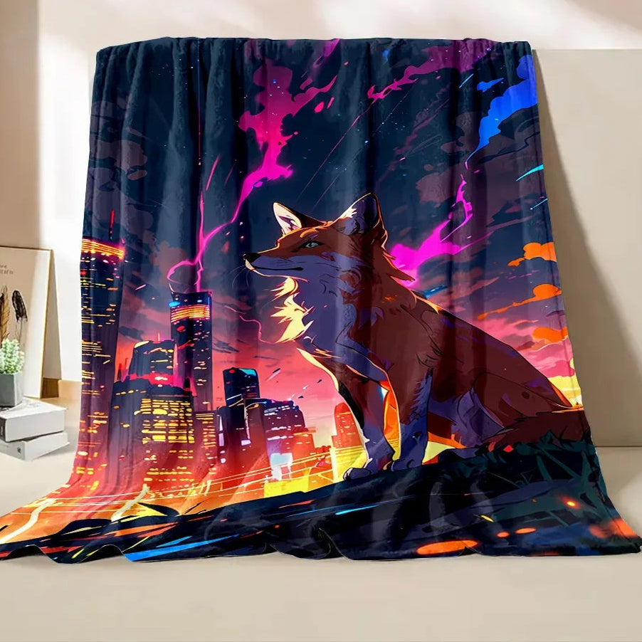 Plaid Renard Assis – Polaire Douce et Chaleureuse