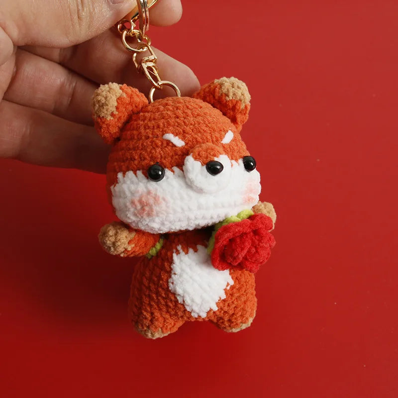 Porte-Clés Renard au Crochet avec Roses
