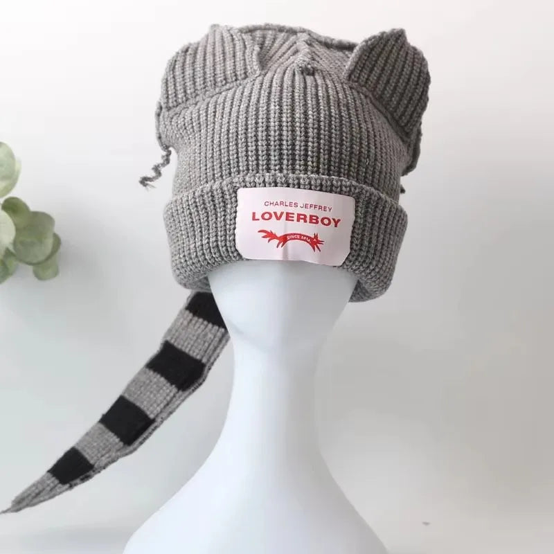 Bonnet Renard Queue Longue Crochet Y2K