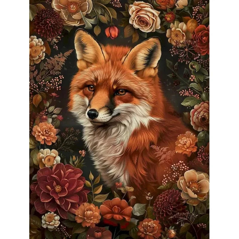 Peinture par numéros portrait renard & fleurs