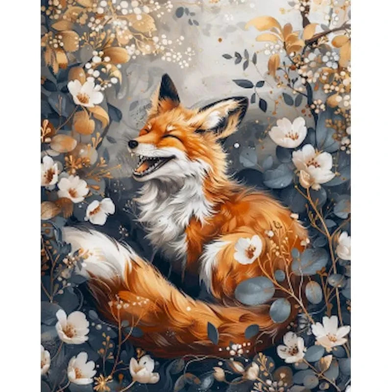 Peinture par numéros renard dans un champ de fleurs