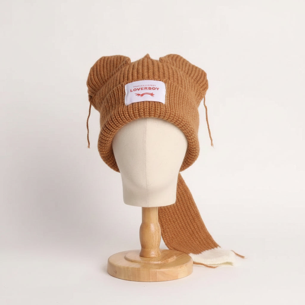 Bonnet Renard Queue Longue Crochet Y2K — vue 3
