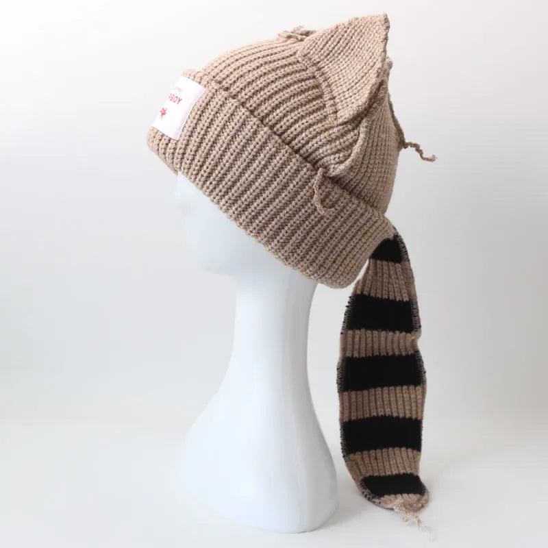 Bonnet Renard Queue Longue Crochet Y2K — vue 8