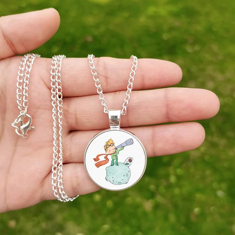 Collier Le Petit Prince et Renard Cabochon Verre