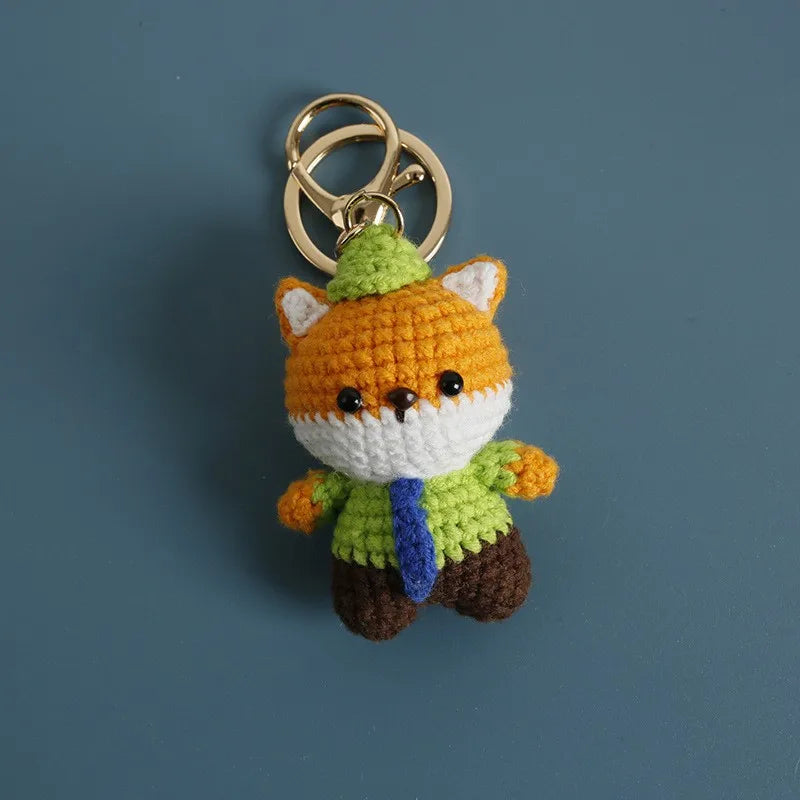 Porte-Clés Renard au Crochet avec Roses