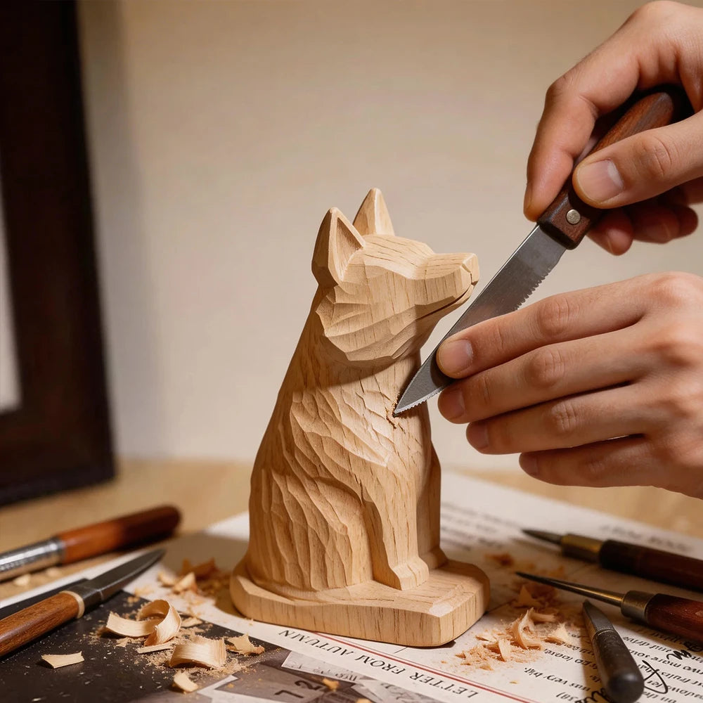 Statuette Renard Artisanale en Bois Sculpté — vue 7