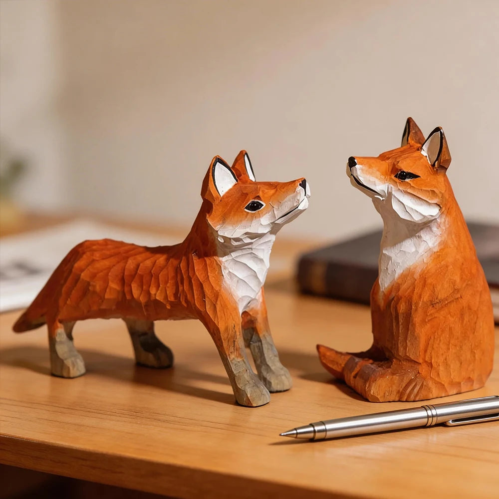 Statuette Renard Artisanale en Bois Sculpté