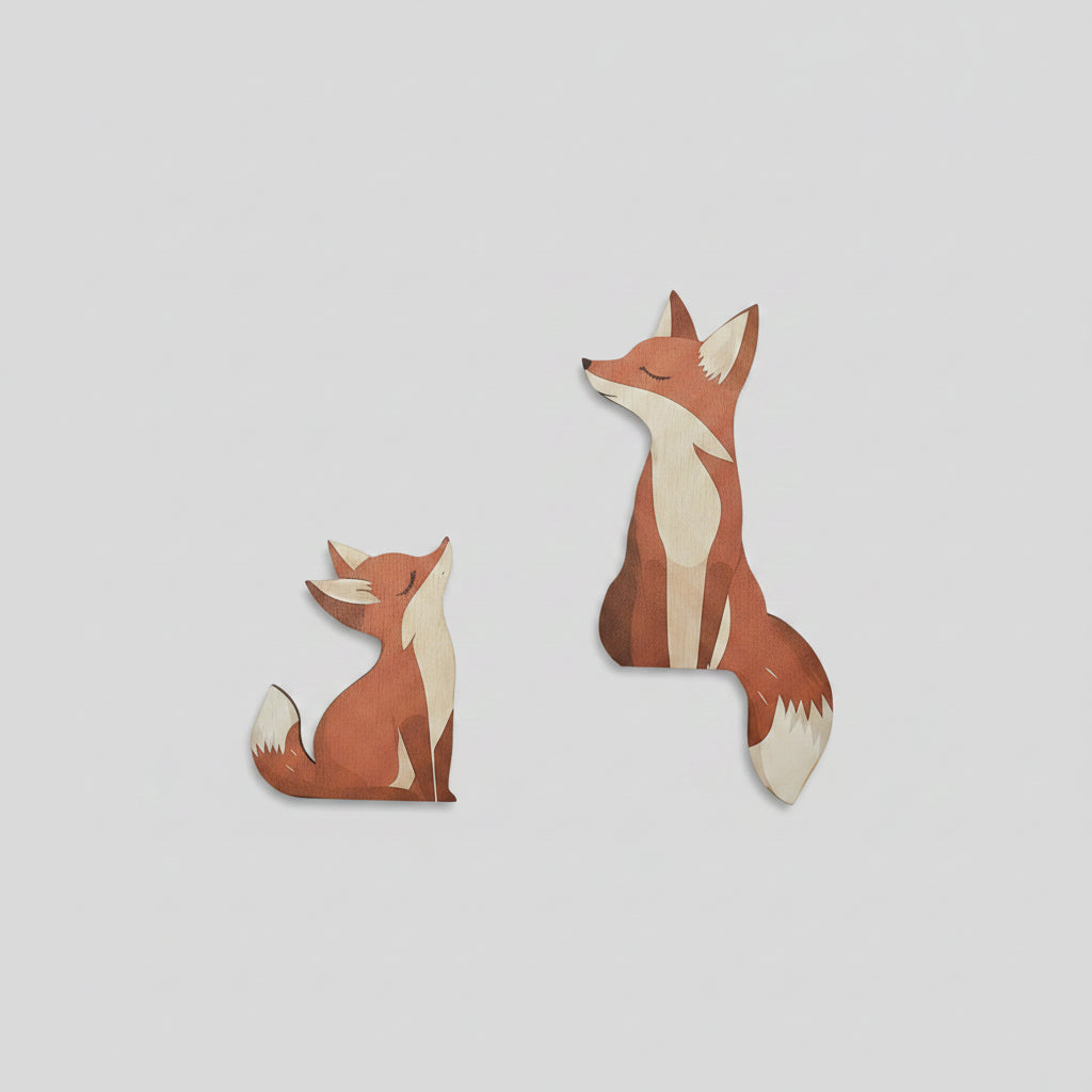 Figurine Renard en Bois - Mère et Petit — vue 2