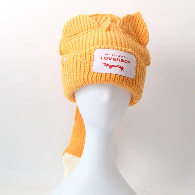 Bonnet Renard Queue Longue Crochet Y2K — vue 10