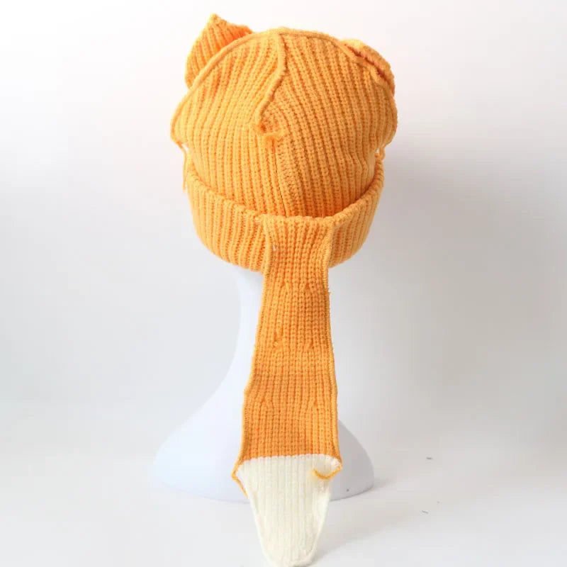 Bonnet Renard Queue Longue Crochet Y2K — vue 9