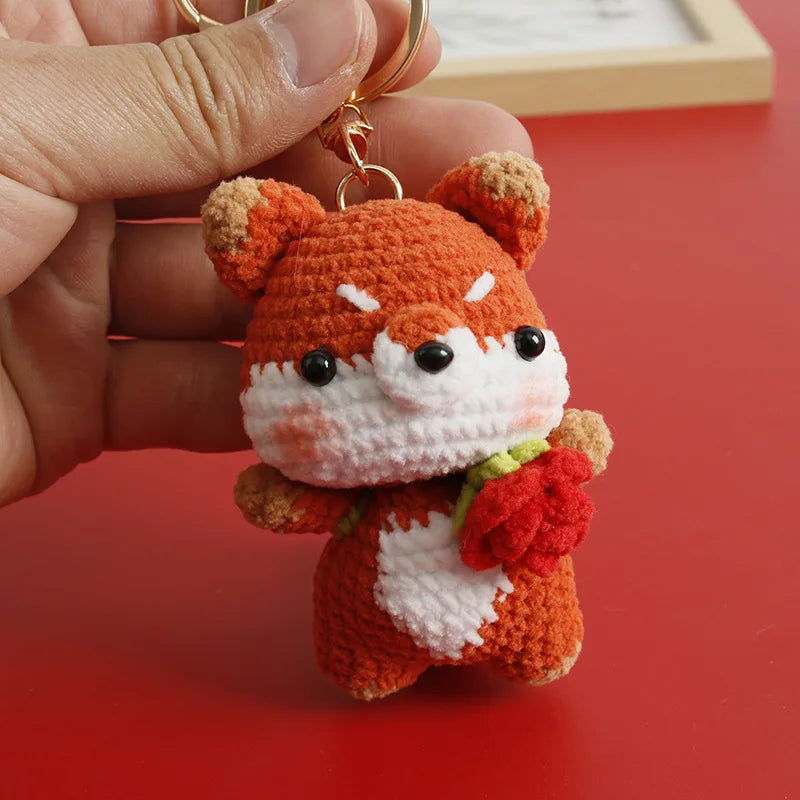Porte-Clés Renard au Crochet avec Roses — vue 3