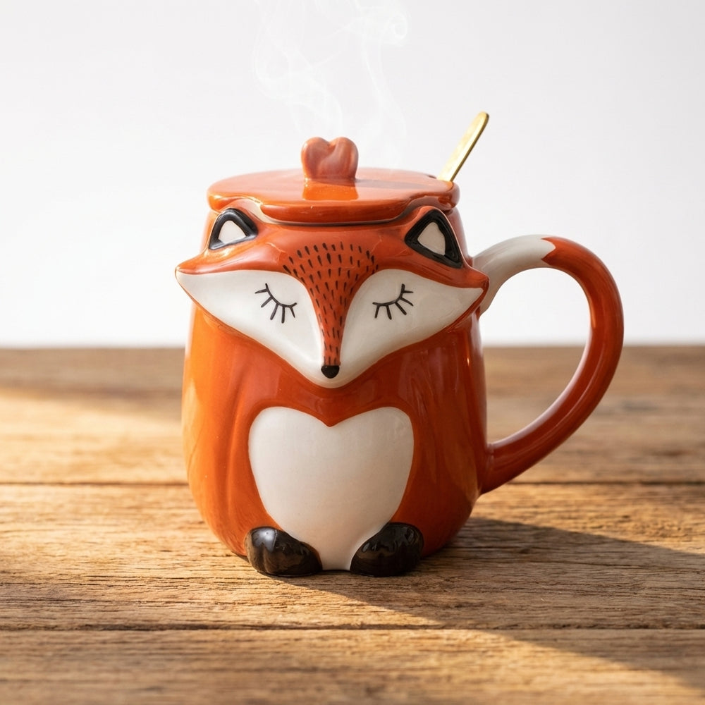 Mug Renard en Céramique 330ml — Tasse Originale avec Couvercle