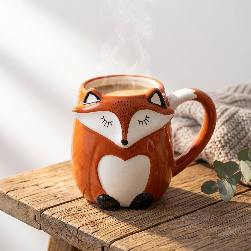 Mug Renard en Céramique 330ml — Tasse Originale avec Couvercle — vue 2