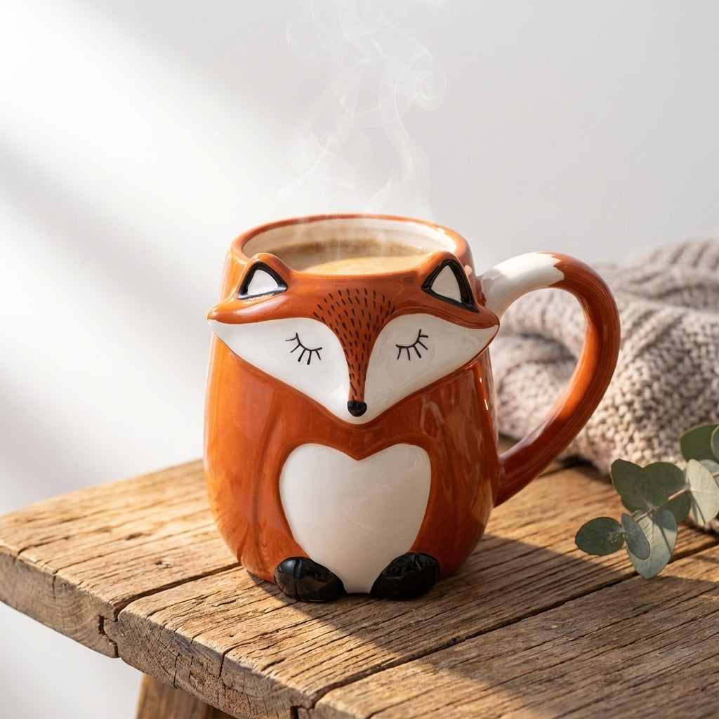 Mug Renard en Céramique 330ml — Tasse Originale avec Couvercle — vue 2