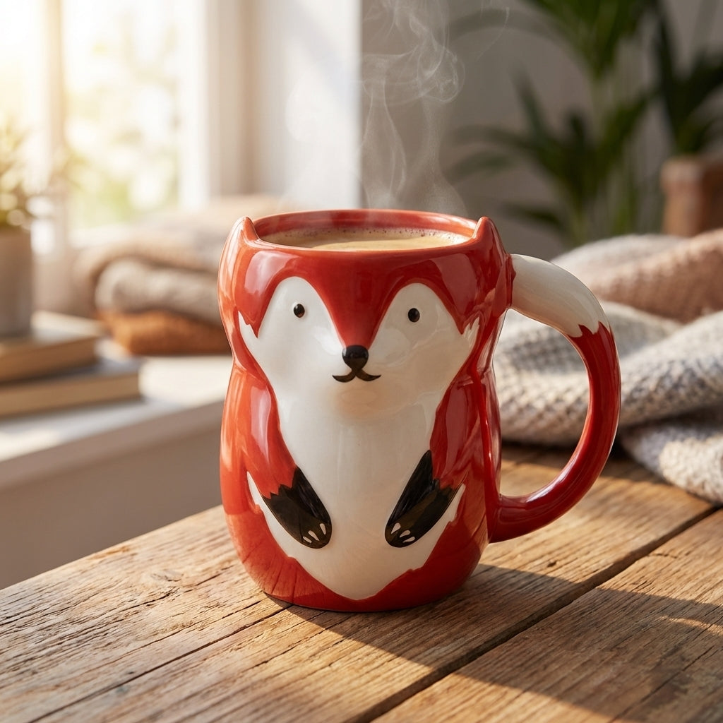 Mug Renard en Céramique 330ml — Tasse Originale avec Couvercle — vue 3