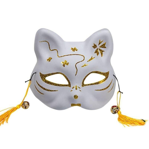 Le Renard Roux 4 / China 2020 Unisex Japanese Fox Mask With Tassels&Bell Non-toxic Cosplay Hand Painted 3D Fox Mask Costumes Props Accessories