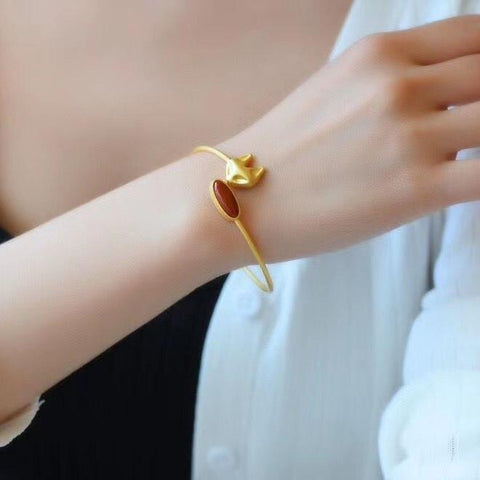 Le Renard Roux Red Bracelet Jonc Tête De Renard Or