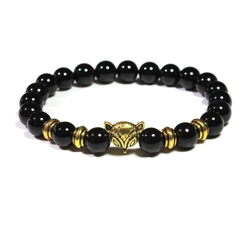 Le Renard Roux Agate Noire Dorée Bracelet Renard Argent
