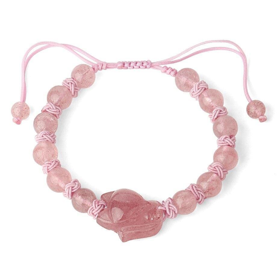 Le Renard Roux Crystal Rose Bracelet Renard En Perle Rose Pâle