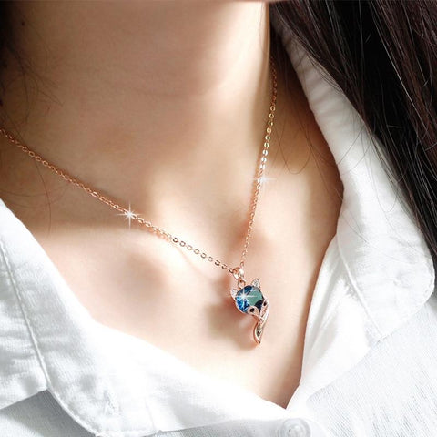 Le Renard Roux Pierre bleu Collier Renard Bijoux